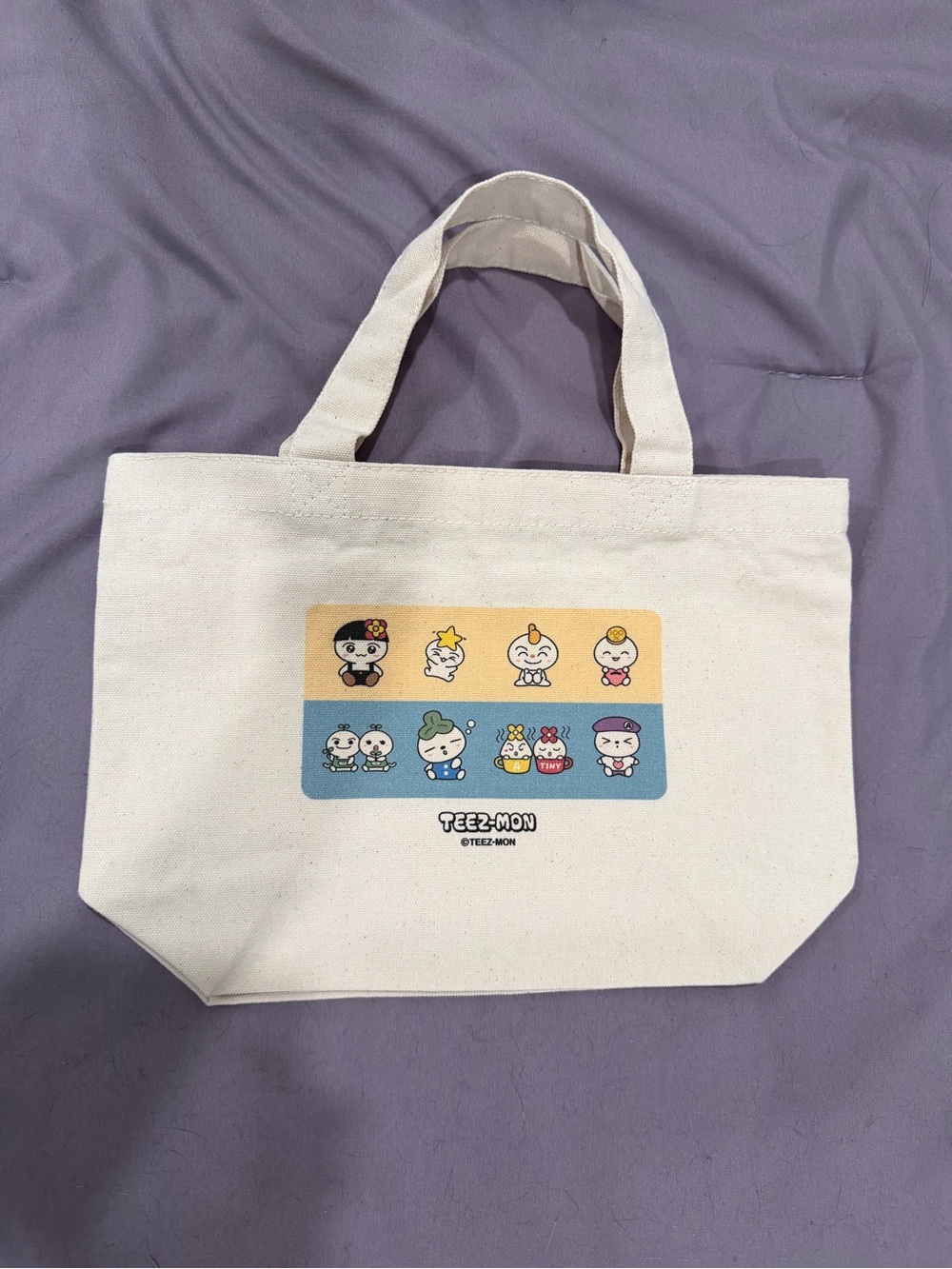 ATEEZ TEEZ-MON Small White Canvas Tote Bag